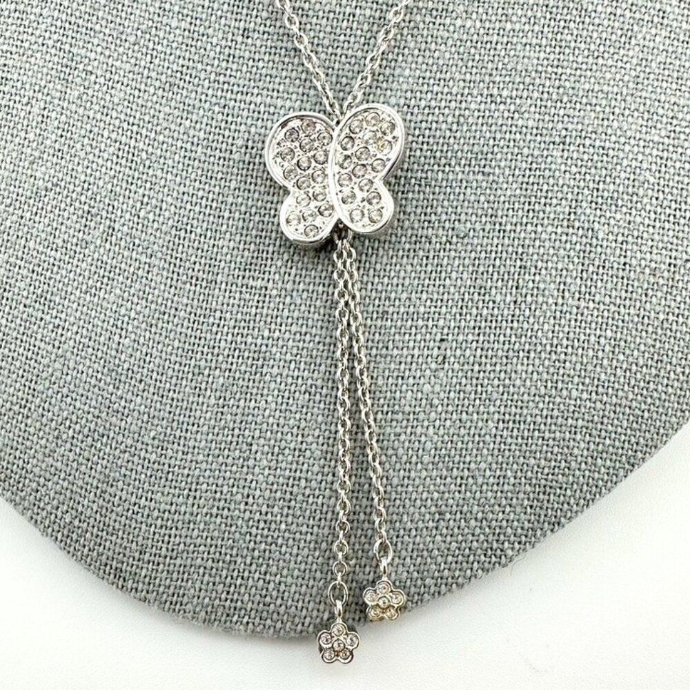 Nadri Silver tone Butterfly CZ Adjustable Lariat Pendant Necklace